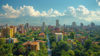 Obraz premium Tirana, Albania city skyline created with Generative AI technology