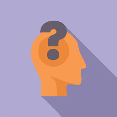 Human head with question mark inside representing thinking process in minimalist flat design style with long shadow