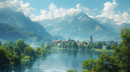 Fototapeta premium Vaduz, Liechtenstein city skyline created with Generative AI technology