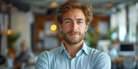 Obraz premium Smiling Confident Young Businessman Looking at Camera