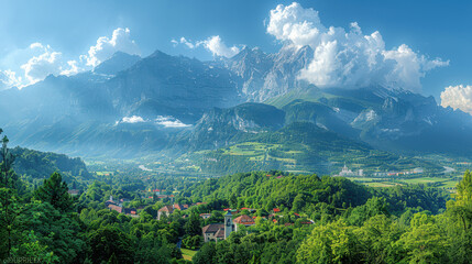 Naklejka premium Vaduz, Liechtenstein city skyline created with Generative AI technology