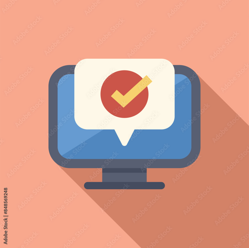 Poster computer is showing a check mark in a speech bubble, representing online survey completion