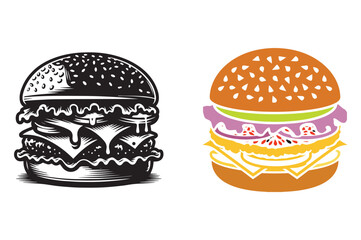Best silhouette burger with a white background.mascot style files.