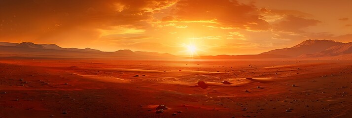 Atmospheric Panorama on the Surface of Mars. Martian Landscape Photo with Hazy Orange Sky