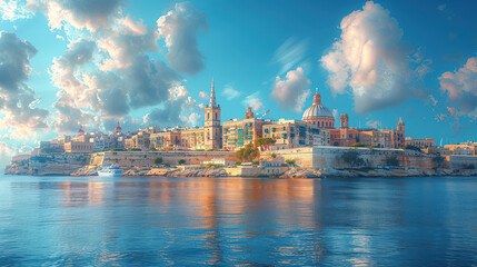 Naklejka premium Valletta, Malta city skyline created with Generative AI technology