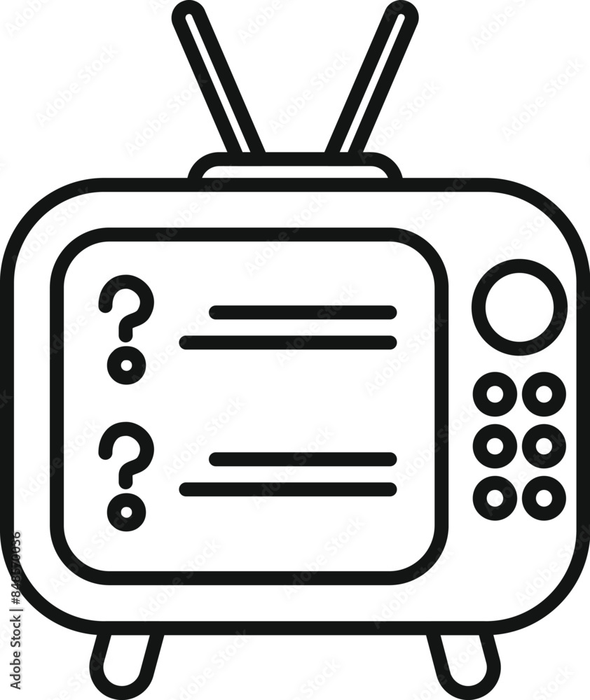 Poster retro television set is showing a screen filled with question marks, symbolizing uncertainty and a l