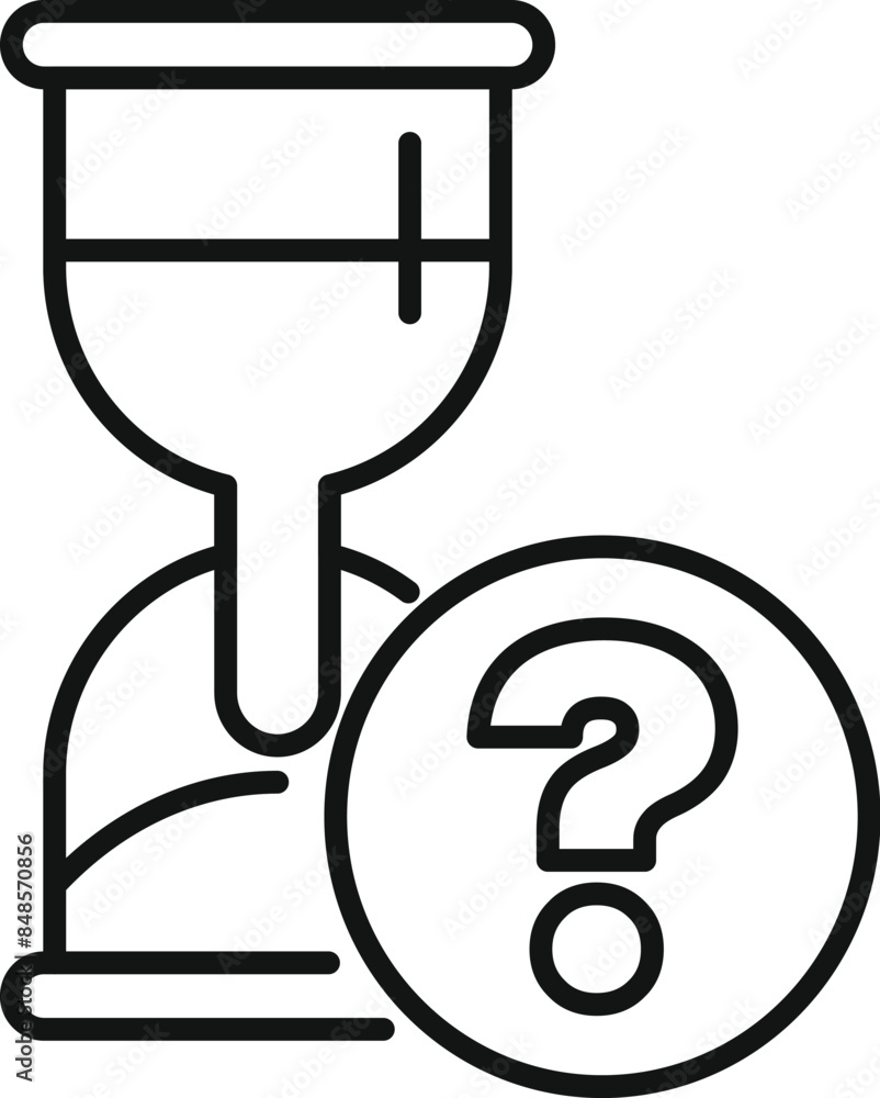 Poster line icon of a menstrual cup with a question mark, representing frequently asked questions about thi