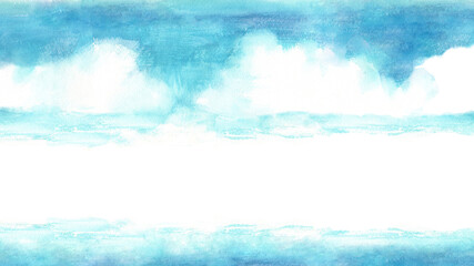 Obraz premium 水彩で描いた青空と雲の背景イラスト