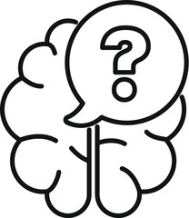 Line art icon of human brain having question, depicting concept of critical thinking