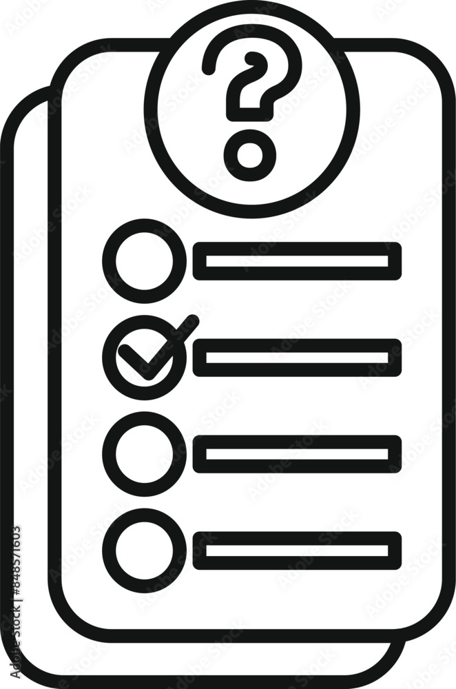 Poster simple black and white icon of a checklist with a question mark, symbolizing uncertainty or an unans