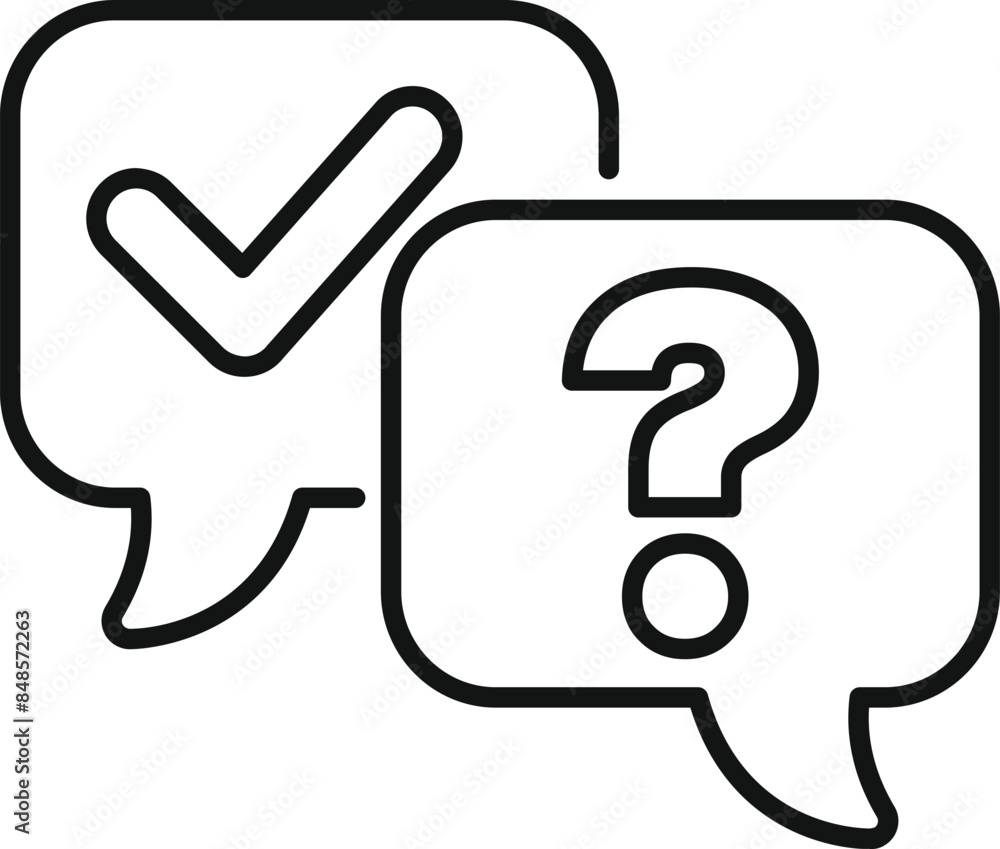 Poster simple and clear line art icon of two overlapping speech bubbles, one containing a question mark and