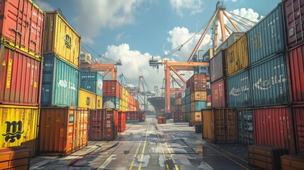 Cargo Containers at a Busy Shipping Port