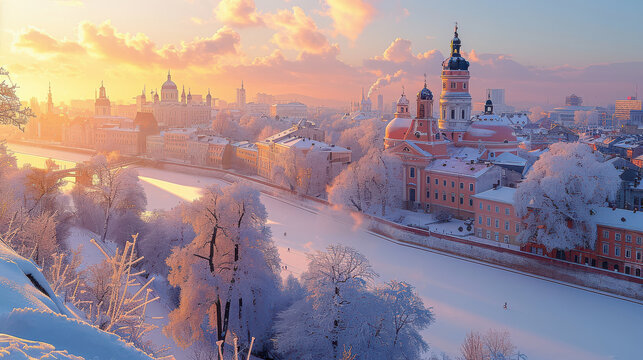 Vilnius, Lithuania city skyline created with Generative AI technology