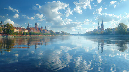 Fototapeta premium Vilnius, Lithuania city skyline created with Generative AI technology