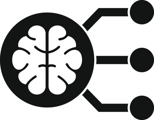 Black and white icon of a brain sending signals, representing the thinking process