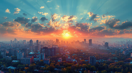 Obraz premium Yerevan, Armenia city skyline created with Generative AI technology