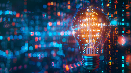 light bulb from binary code in digital space