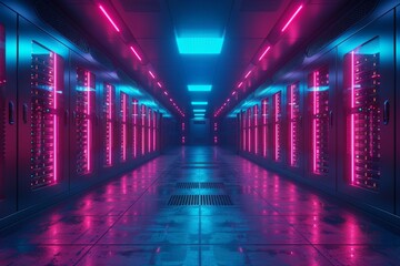 Illuminated symphony: rows of servers in a data center