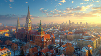 Obraz premium Zagreb, Croatia in warm sunlight created with Generative AI technology