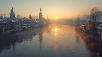 Obraz premium Zurich, Switzerland city skyline created with Generative AI technology