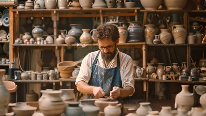 Potter Crafting Ceramics in Workshop with Ai generated.
