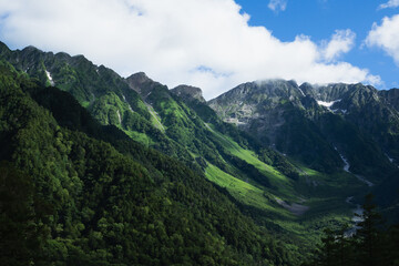 上高地から見た夏の雄大な山々