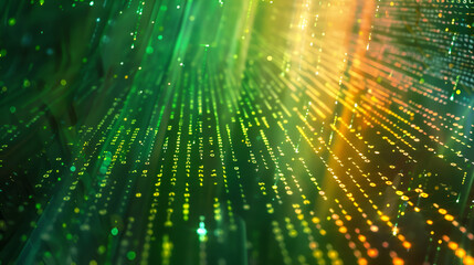 green matrix binary code with a rainbow in amongst it digital space