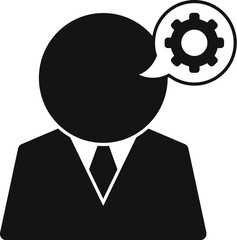 Black and white silhouette of a businessman thinking about a work process