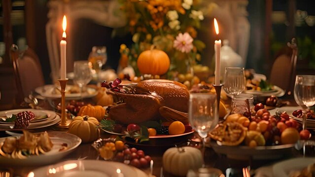 Elegant Thanksgiving Dinner Table with Candles with Ai generated.
