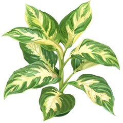 A dieffenbachia clipart, house plant element, vector illustration, green and yellow, isolated on white background