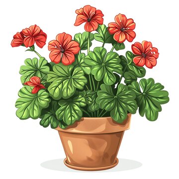 red geraniums in terracotta pot clip art preview