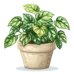 Fototapeta premium A fittonia clipart, house plant element, green and white, isolated on white background