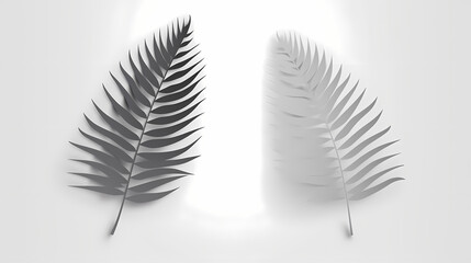Fototapeta premium Realistic transparent shadow from a leaf of a palm tree on the white background. Tropical leaves shadow. Mockup with palm leaves shadow.