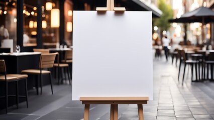 White Empty Paper Poster Mockup Displayed Outside a Building Restaurant. Marketing and Business Concept Design