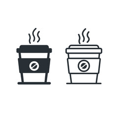 Paper Coffee cup, hot coffee line and flat icon. Isolated vector illustration	