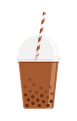 Bubble tea flat icon isolated on white background. Concept for chocolate, caramel, brown sugar drink flavours. Perfect for menu design and food apps