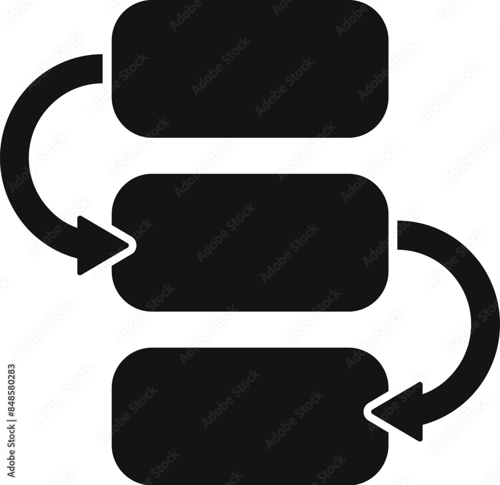 Poster three blank elements of a workflow process are connected by arrows going back and forth