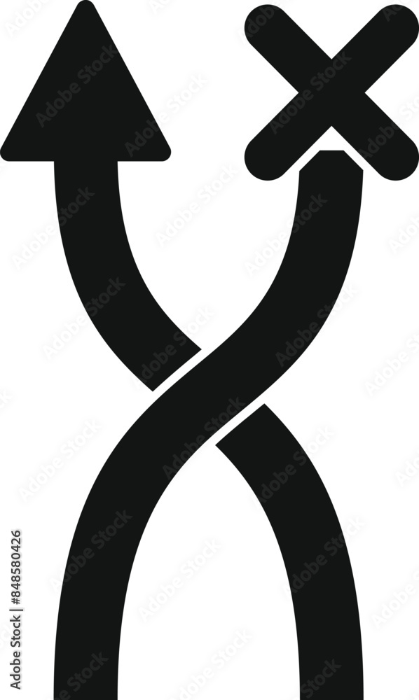Poster black intertwined arrows crossing and showing different directions, one with a cross mark