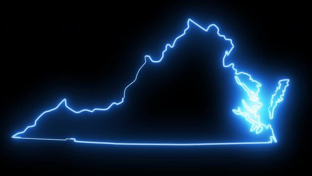 map of the state of Virginia in the united states with a blue glowing neon effect