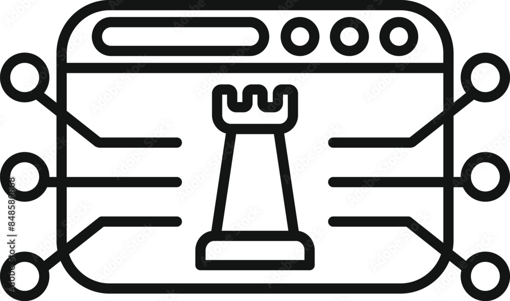 Poster chess piece inside website with network representing online strategy game development and digital ma