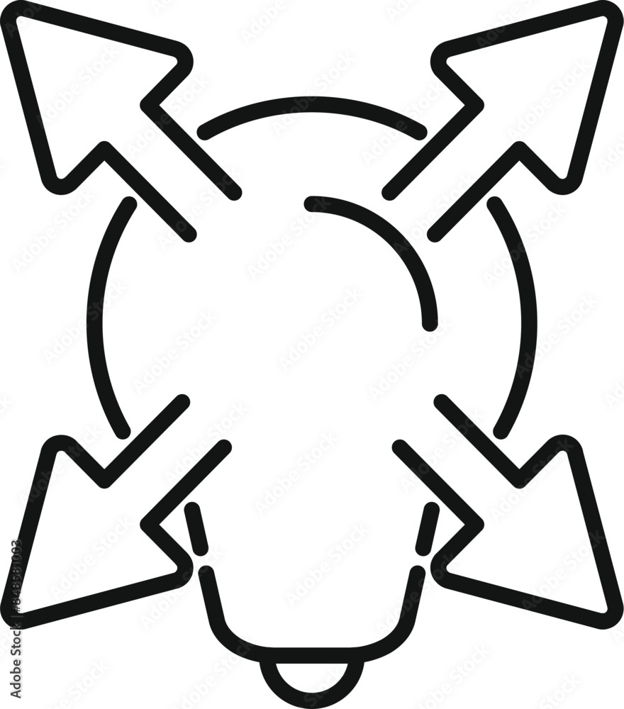 Poster light bulb expanding its arrows in all directions representing the concept of idea generation