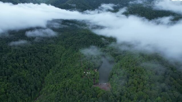 Aerial video of Lake Parz in the mountains near Dilijan, Armenia