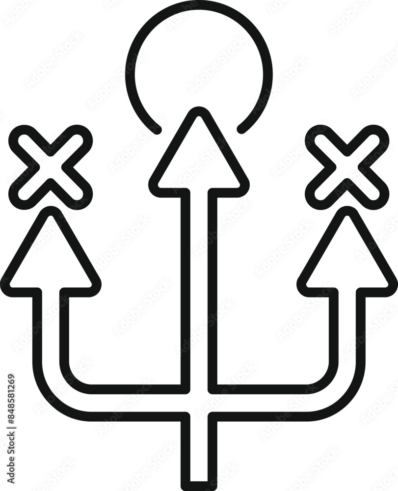 Poster icon of three arrows pointing up, two with crosses showing wrong way and one correct way