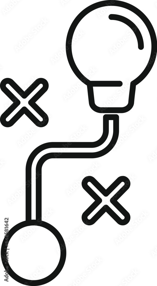 Poster light bulb is reaching the top of the image avoiding two cross marks symbolizing a problem solving p