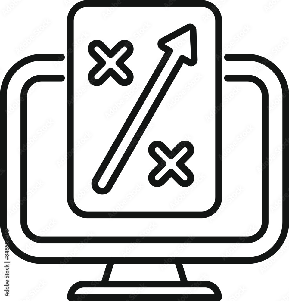 Canvas Prints simple, modern outline icon showing a business strategy being developed on a computer