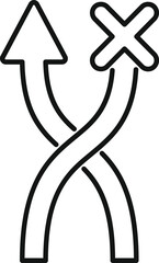 Minimalist line art icon of two crossed arrows, one with a checkmark and the other pointing up, representing a choice between opposite directions