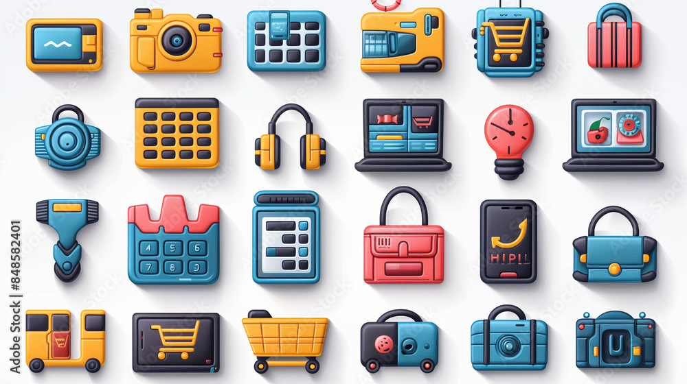 Poster phone and technology icon set for web and business design with flat vector symbols
