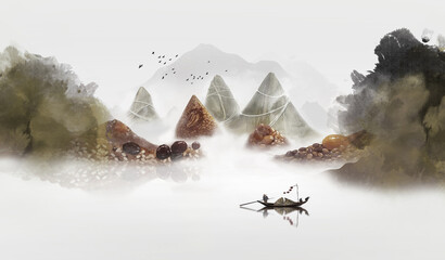 Loong Boat Festival Illustration Zongzi Landscape Illustration Loong Boat Festival Loong Boat