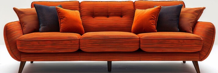 Obraz premium Modern orange textile sofa isolated on white background. Stylish furniture for contemporary interiors.