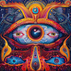 colorful background with hippie style eyes